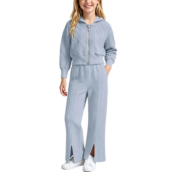 Gaxelrn Girls Flare Pants 2 Piece Set with Cropped Zip Hoodie Casual Tracksuit for 1-15Y,Size 7 T