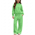 thumbnail image 1 of Gaxelrn Girls Mint Green Fleece Sweatsuit, Hooded Pullover & Wide Leg Pants, 2-Piece Set for 5-14,Size 5-6 T, 1 of 6