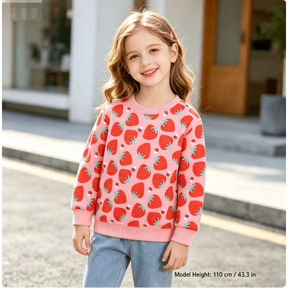 Gaxelrn Girls Pink Strawberry Print Cotton Crewneck Sweatshirt,Sizes 2-7Y,Size 4-5 T