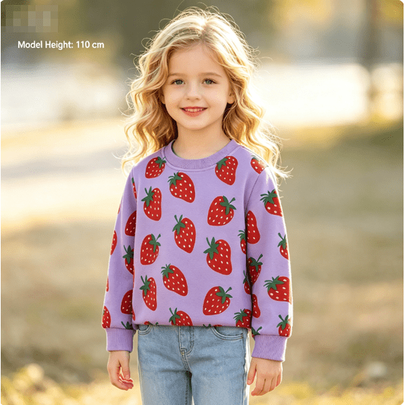 Gaxelrn Girls Purple Strawberry Print Crew Neck Cotton Sweatshirt Long Sleeve Pullover for Toddler Little Girls 2-7 Years,Size 4-5 T