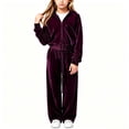 thumbnail image 1 of Gaxelrn Girls Velour Activewear 2 Piece Set Full Zip Cropped Hoodie Wide Leg Pants Purple 5-12 Years,Size 7-8T, 1 of 6