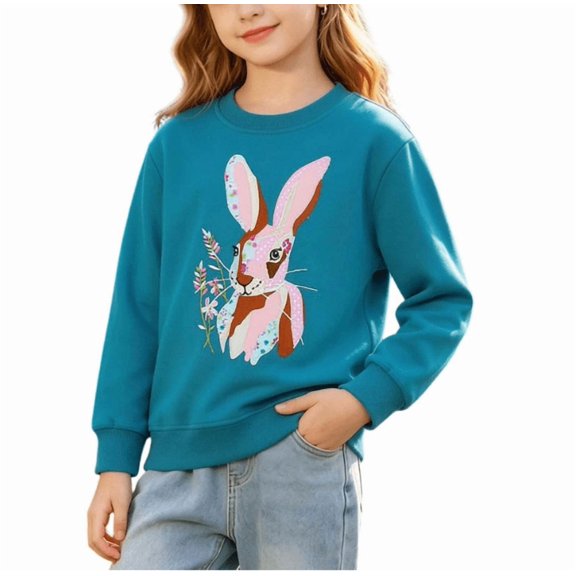 Gaxelrn Little Girls Cotton Pullover Sweatshirt Crew Neck Long Sleeve Bunny Applique Mint Green,Size 5-6 T