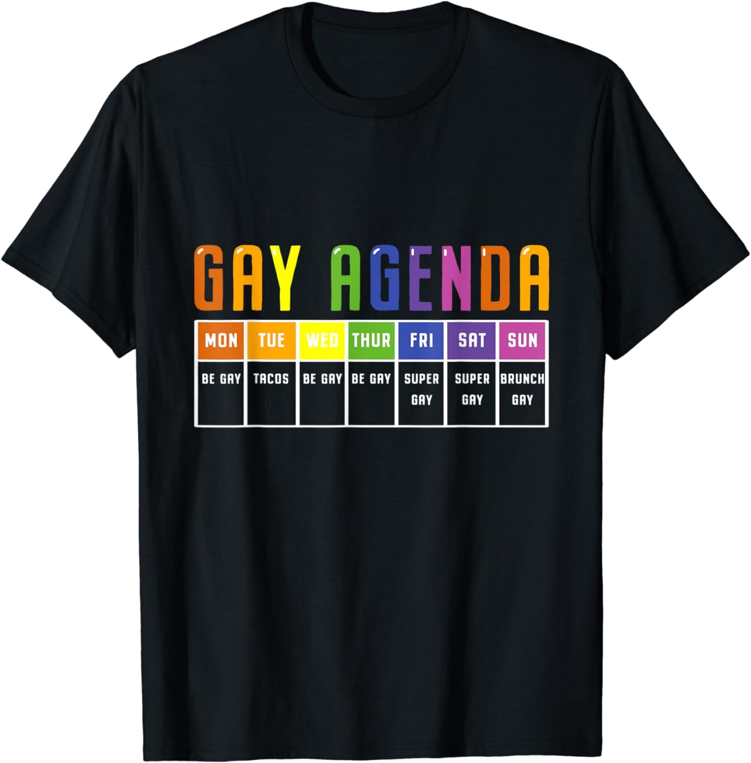 Gay Agenda Funny LGBTQ Rainbow Flag Pride Month Ally Support T-Shirt ...