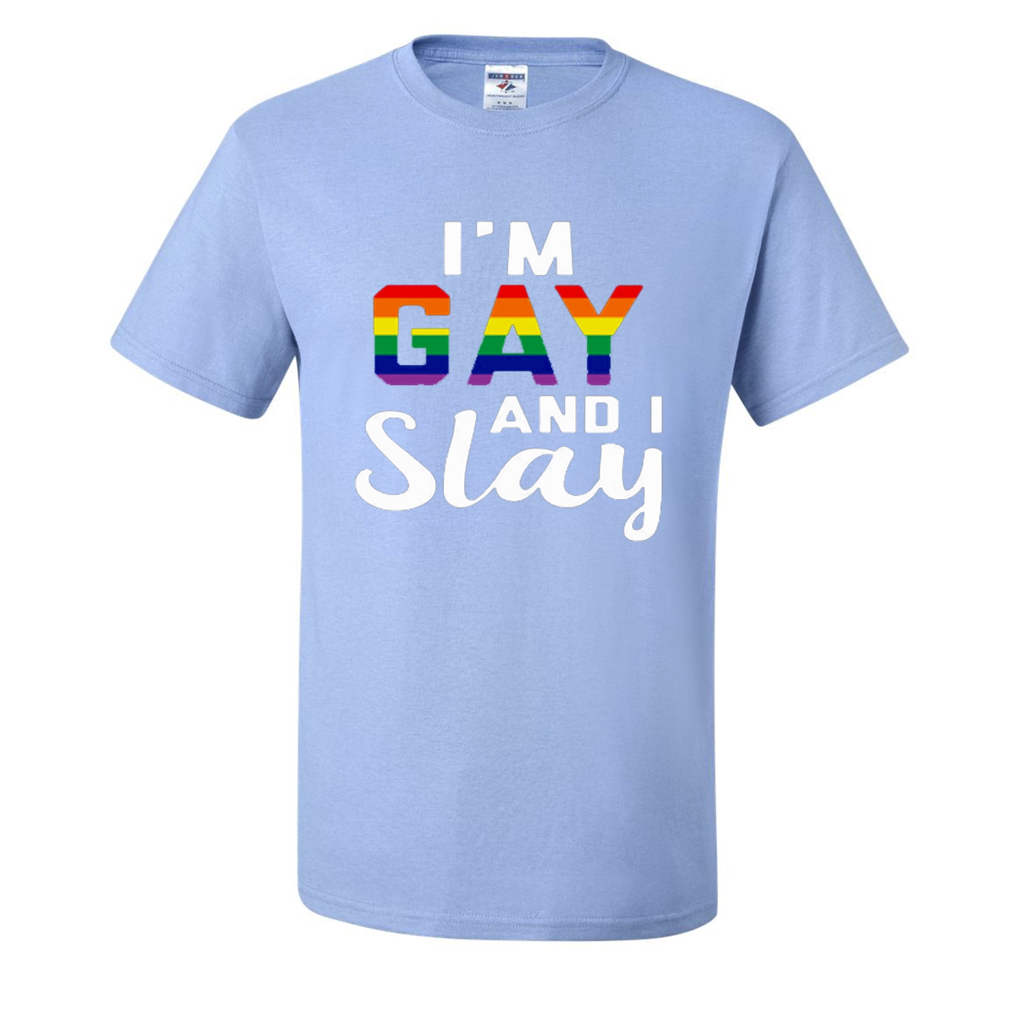 Gay And Slay LGBT Rainbows Pride Mens T-shirts , Light Blue, Large ...