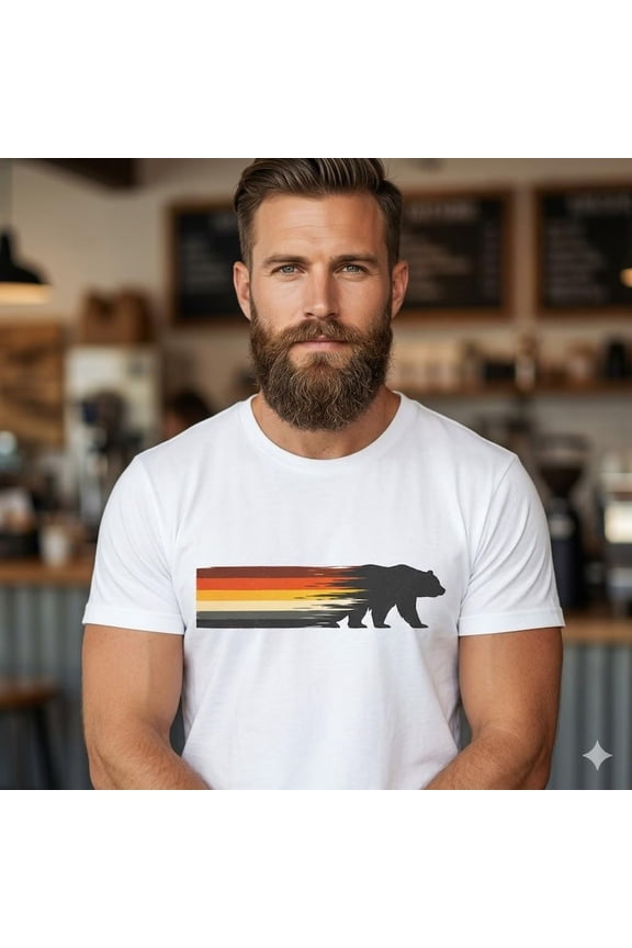 Gay Bear Pride Flag Retro Striped Silhouette Unisex Short-Sleeve Graphic T-Shirt LGBTQ Community Gift