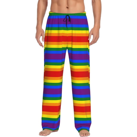 Gay Flag Men's Pajama Pants Soft Breathable Sleep Lounge Pants With Pockets, Elastic Waist Pjs Bottoms For Nightwear & Home Medium