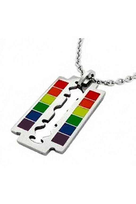 Gay Flag Rainbow Razor Blade Pendant - LGBT Gay & Lesbian Pride Necklace