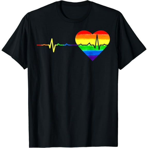 Gay Lesbian Pride Heartbeat Rainbow Heart LGBTQ LGBT Ally T-Shirt
