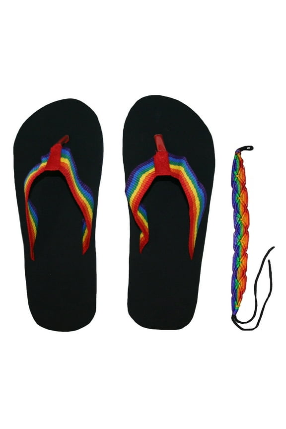 Gay Pride Adult Rainbow Flip Flops & Bracelet (Small)