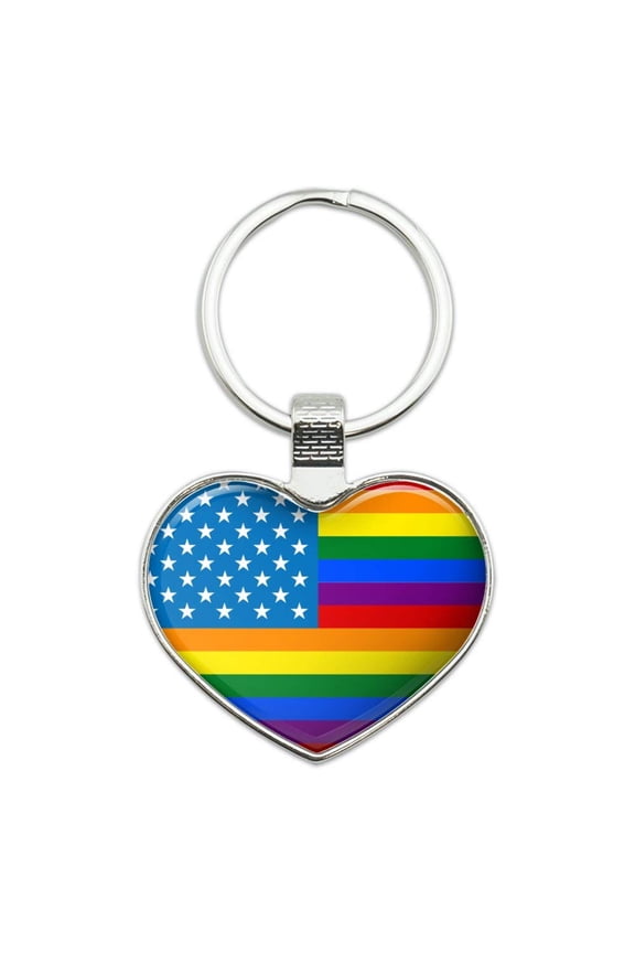 Gay Pride American Flag Rainbow Keychain Heart Love Metal Key Chain Ring