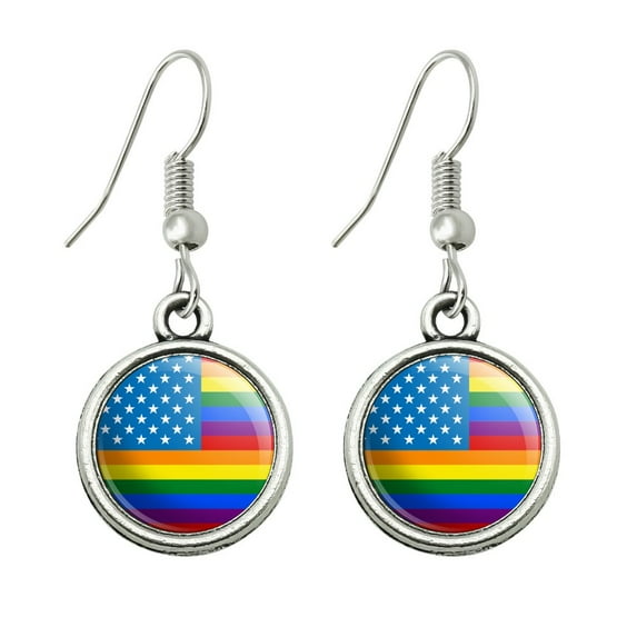Gay Pride American Flag Rainbow Novelty Dangling Drop Charm Earrings