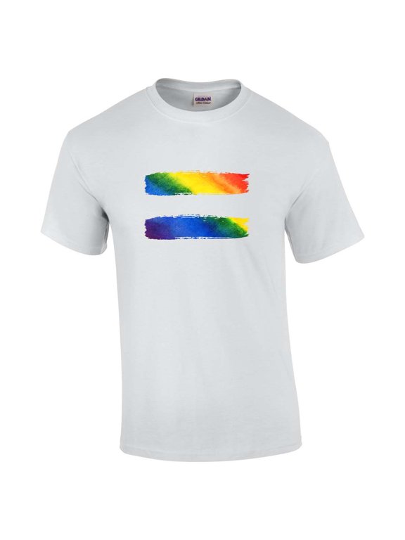 Gay Pride Equal Sign Rainbow Equality LGBTQ Unisex Short Sleeve T-shirt Graphic Tee-White-large
