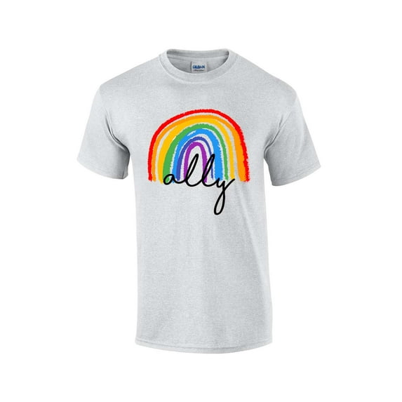 Gay Pride Flag Rainbow Ally Support LGBTQ Unisex Short Sleeve T-shirt Graphic Tee-Ash-xl