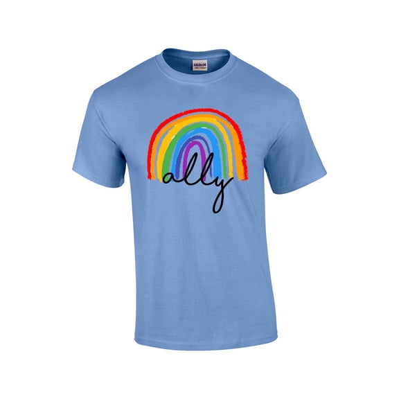 Gay Pride Flag Rainbow Ally Support LGBTQ Unisex Short Sleeve T-shirt Graphic Tee-Carolina Blue-small