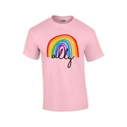 Gay Pride Flag Rainbow Ally Support LGBTQ Unisex Short Sleeve T-shirt Graphic Tee-Light Pink-large