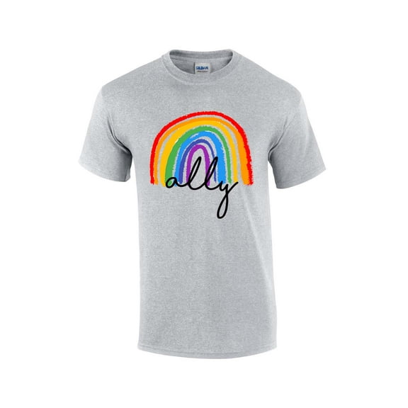 Gay Pride Flag Rainbow Ally Support LGBTQ Unisex Short Sleeve T-shirt Graphic Tee-Sports Grey-small