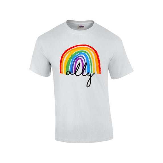 Gay Pride Flag Rainbow Ally Support LGBTQ Unisex Short Sleeve T-shirt Graphic Tee-White-xl