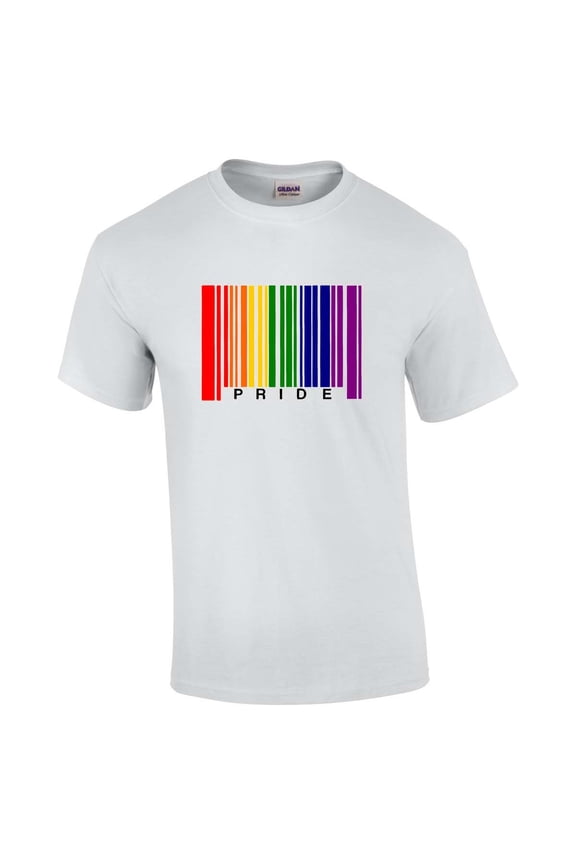 Gay Pride Flag Rainbow Barcode Support LGBTQ Unisex Short Sleeve T-shirt Graphic Tee-White-medium