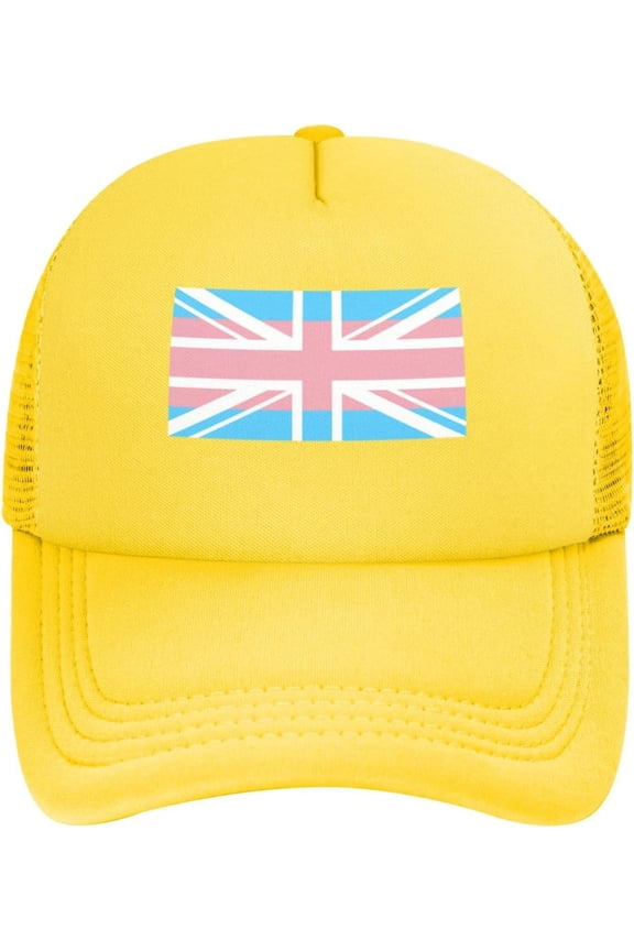Gay Pride LGBT Transgender UK Union Flag Stripe Mesh Baseball Cap Adjustable Dad Hat Trucker Hat for Women Men,Black