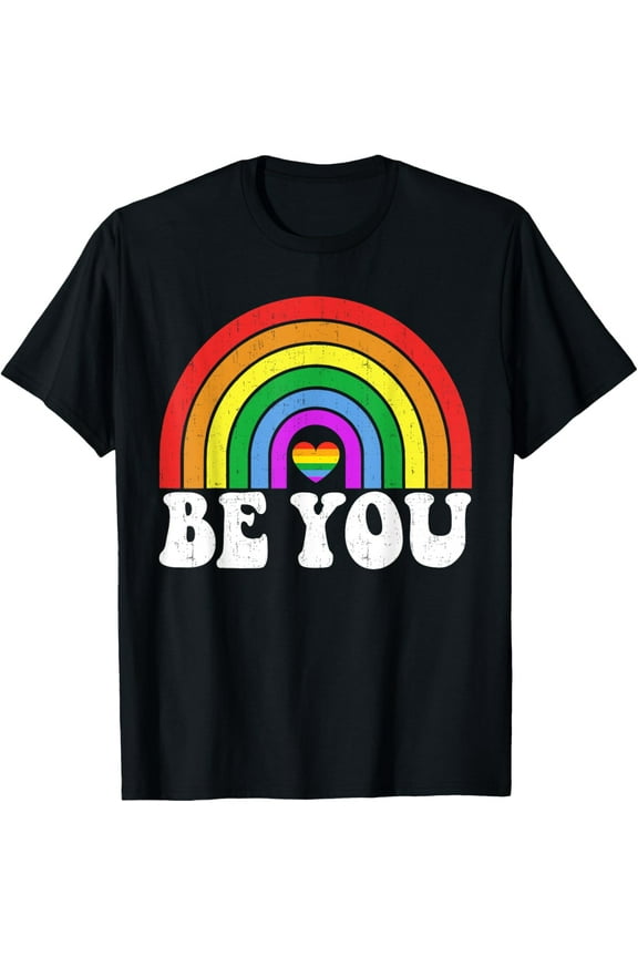 Gay Pride LGBTQ Ally Retro Rainbow LGBT Support Men Women T-Shirt Tee