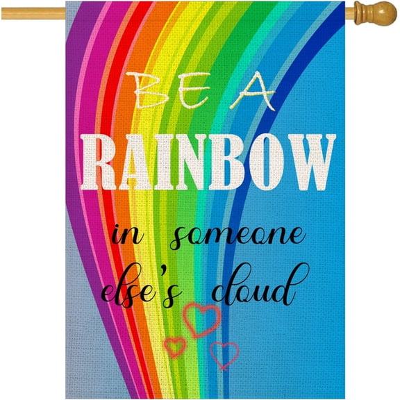 Gay Pride LGBTQ Rainbow Love House Flag 28x40 Inch Vertical Double Sided Burlap Yard Flags Banner, Progress Lesbian Pride Front Porch Decor Indoor Outdoor Decoration for Farmhouse