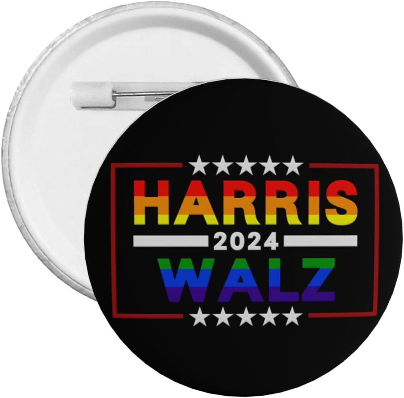 Gay Pride Lgbt Rainbow Harris & Walz 2024 For President Pin Button 