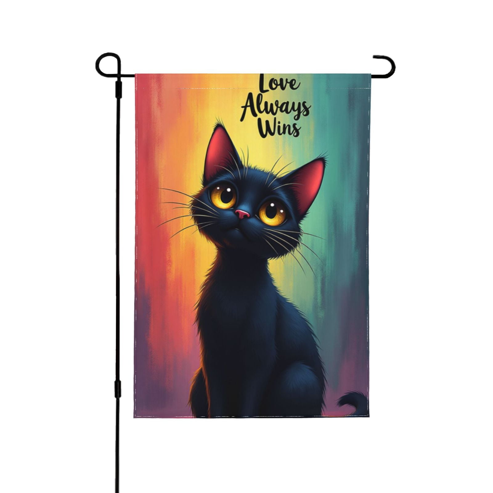Artofy LGBTQ+ Hausflagge 'Love Always Wins' – 71x101 Cm, Doppelseitig, Wetterfest, Mit Regenbogen & Schwarzer Katze