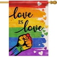 thumbnail image 1 of Gay Pride Love is Love Rainbow Decorative House Flag, LGBTQ Fist Hearts Garden Yard Outside Pride Month Decorations, Lesbian Transgender Bisexual Outdoor Large Home Decor Double Sided 28 x 40, 1 of 6
