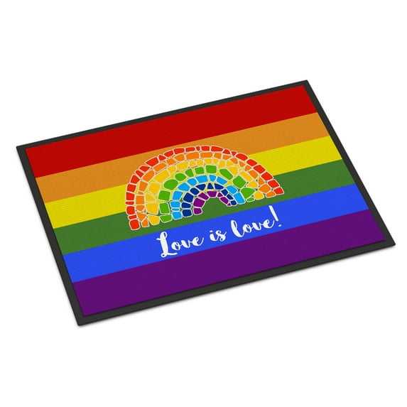 Gay Pride Love is Love Mosaic Rainbow Indoor or Outdoor Mat 18x27