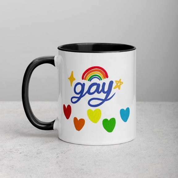 Gay Pride Mug RainB1Ow Hear, Colorful Office Coffee Cup