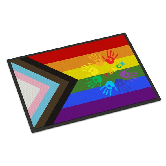 Gay Pride Peace Hands Progress Pride Indoor or Outdoor Mat 24x36