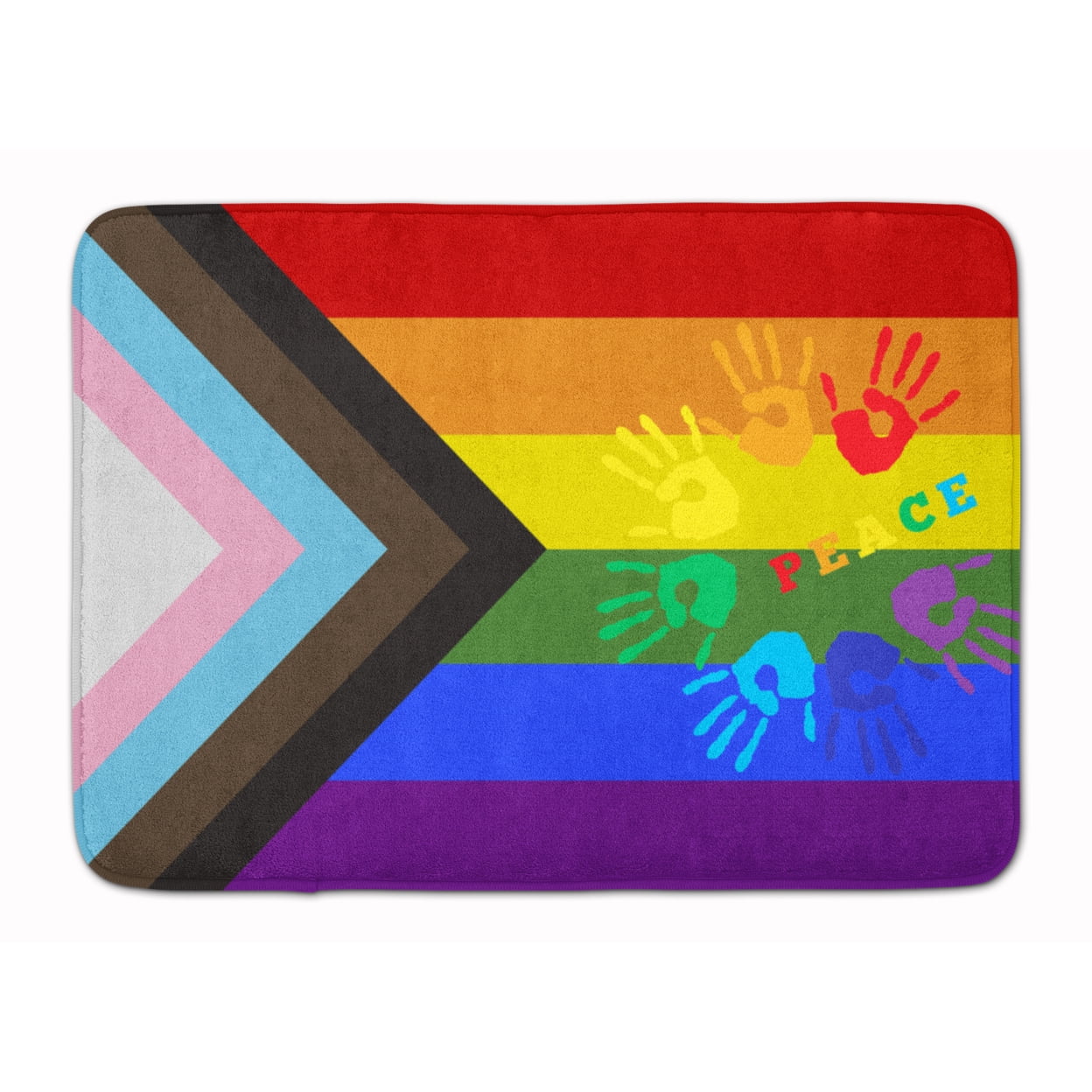 Gay Pride Peace Hands Progress Pride Machine Washable Memory Foam Mat