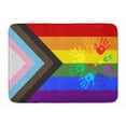 thumbnail image 1 of Gay Pride Peace Hands Progress Pride Machine Washable Memory Foam Mat, 1 of 4