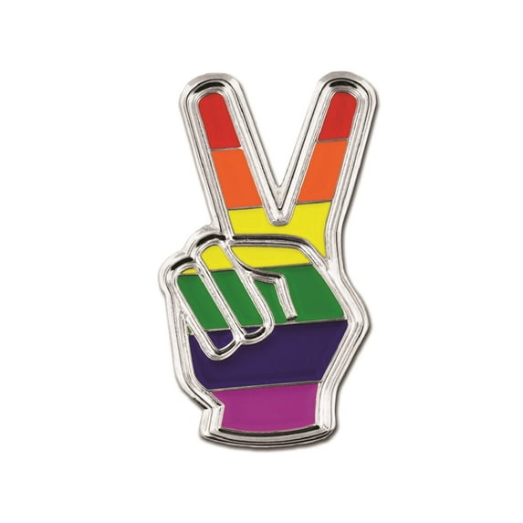 Gay Pride Peace Sign Finger LGBT Enamel Lapel Pin