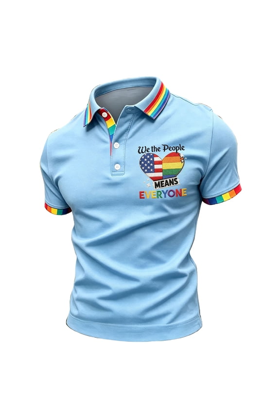 Gay Pride Polo Shirt for Men, Rainbow Love Equality Short Sleeve Crewneck Top for Pride Month