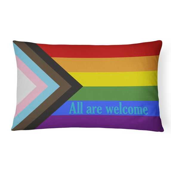 Gay Pride Progress Pride All are Welcome Canvas Fabric Decorative Pillow