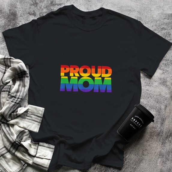 Gay Pride Proud Mom LGBT parent t-shirt Mother's Day, Small, Black