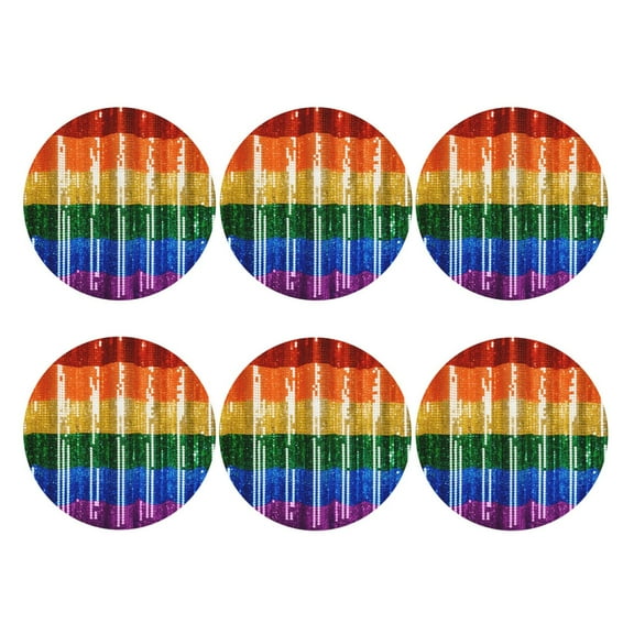 Gay Pride Rainbow Flag Set of 6 Faux Leather 4 Inch Coasters Drinks Tabletop Home Dinning Round Shape