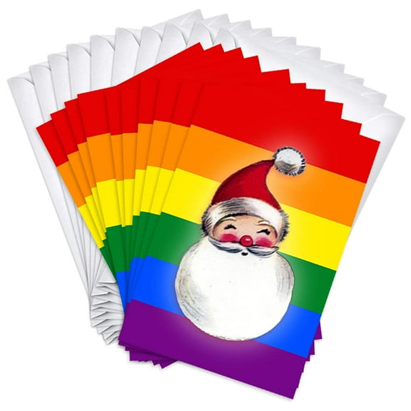 Gay Pride Rainbow Santa LGBTQ+ Christmas Holiday Greeting Cards | 36 Pack Bulk Set (4x6)