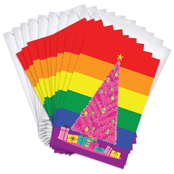 Gay Pride Rainbow Tree LGBTQ+ Christmas Holiday Greeting Cards | 36 Pack Bulk Set (4x6)