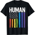 thumbnail image 1 of Gay Pride Shirt Human LGBT Rainbow American Flag March T-Shirt, 1 of 4