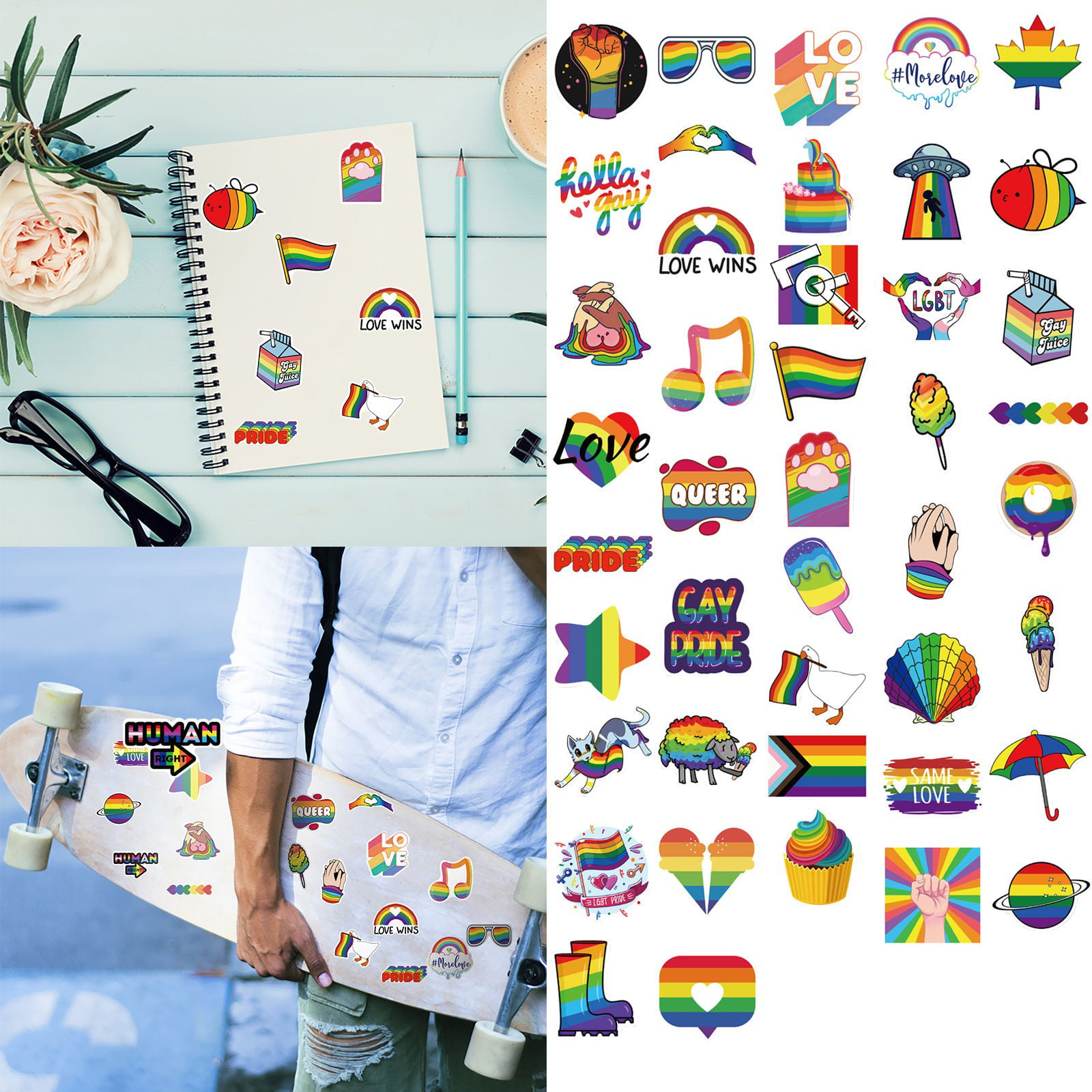 Meplum Gay Pride Stickers, 200 Pcs Rainbow Stickers for Lgbtq, Sticker Packs in Bisexual Stuff, Colorful Water Bottle Decal Stickers, Vsco Gay