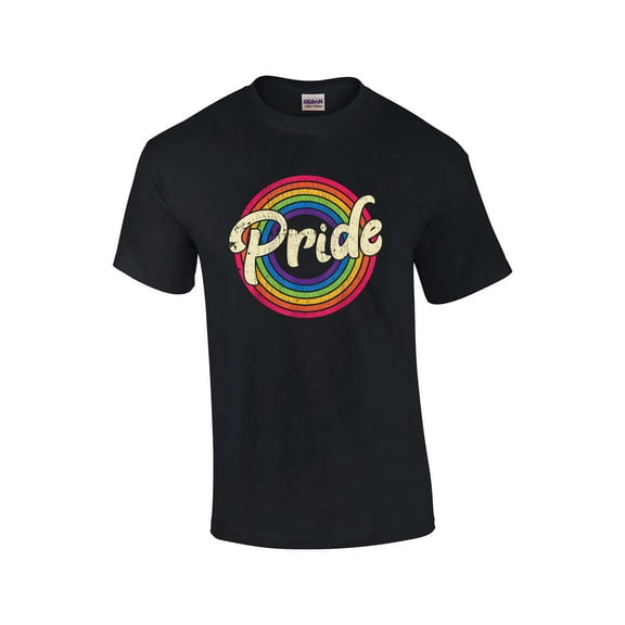 Gay Pride Vintage Retro Rainbow Unisex LGBTQ Short Sleeve T-shirt Graphic Tee-Black-small