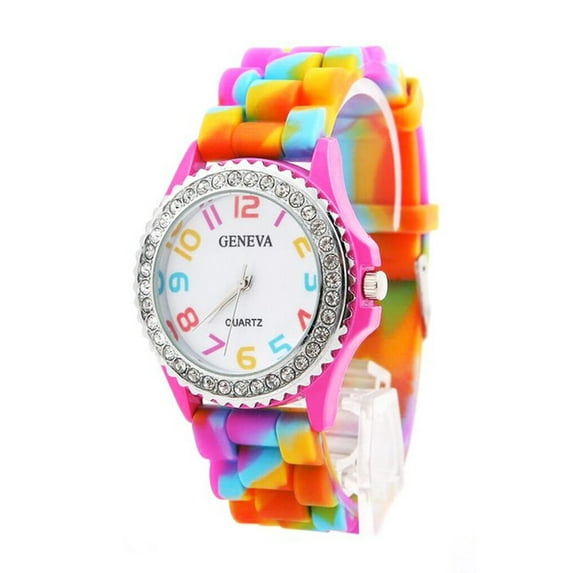 Gay Pride Wrist Watch w/ CZ Stones Rainbow Flag Band - LGBT Gay & Lesbian Pride