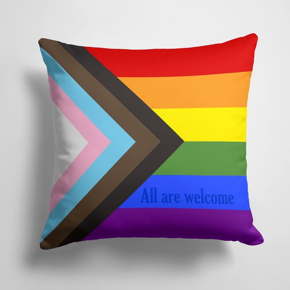 Gay Progress Pride All are Welcome Fabric Decorative Pillow