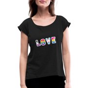 Gay Rainbow Flag Pride Gaypride Homosexual Support Women's Roll Cuff T-Shirt Rolled Sleeve Tee