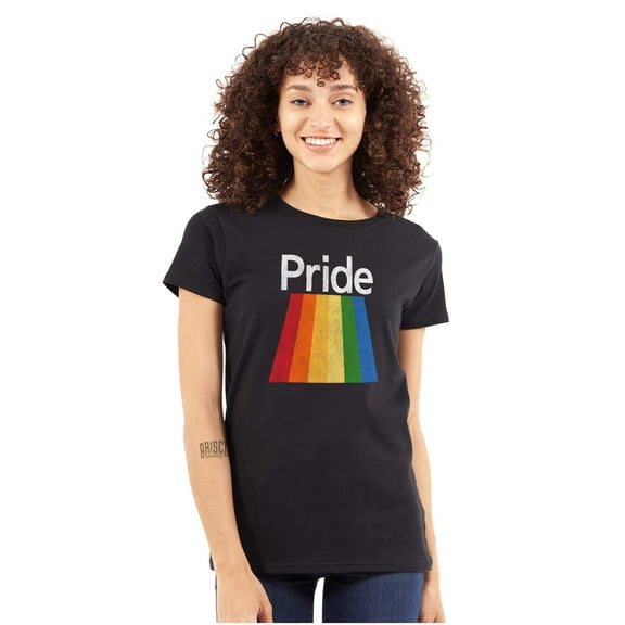 Gay Rainbow Pride Flag LGBTQ Rights Womens Slim Fit Graphic Tee Brisco Brands S