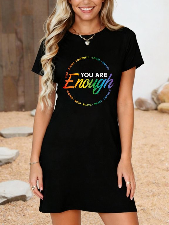 Gay You are Enough Rainbow Pride Flag Ally LGBTQ Men Women T-Shirt Dress Casual Summer Dress Everyday Outfit