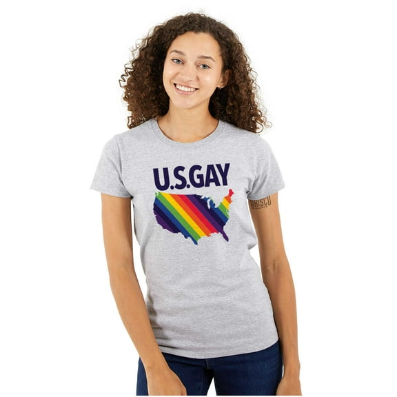 Gay in the USA LGBTQ American Pride Womens Slim Fit Graphic Tee Brisco Brands S