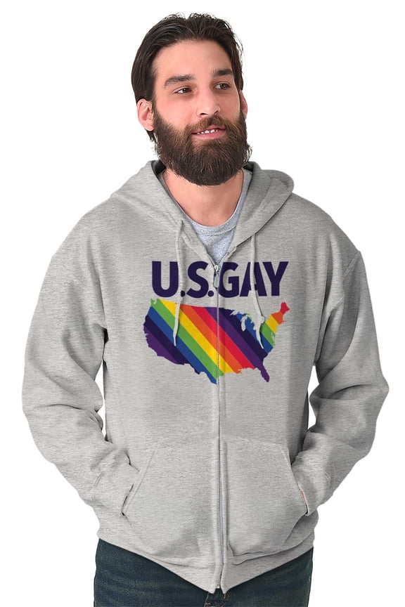 Gay in the USA LGBTQ American Pride Zip Up Hoodie Men's Women's Brisco Brands S